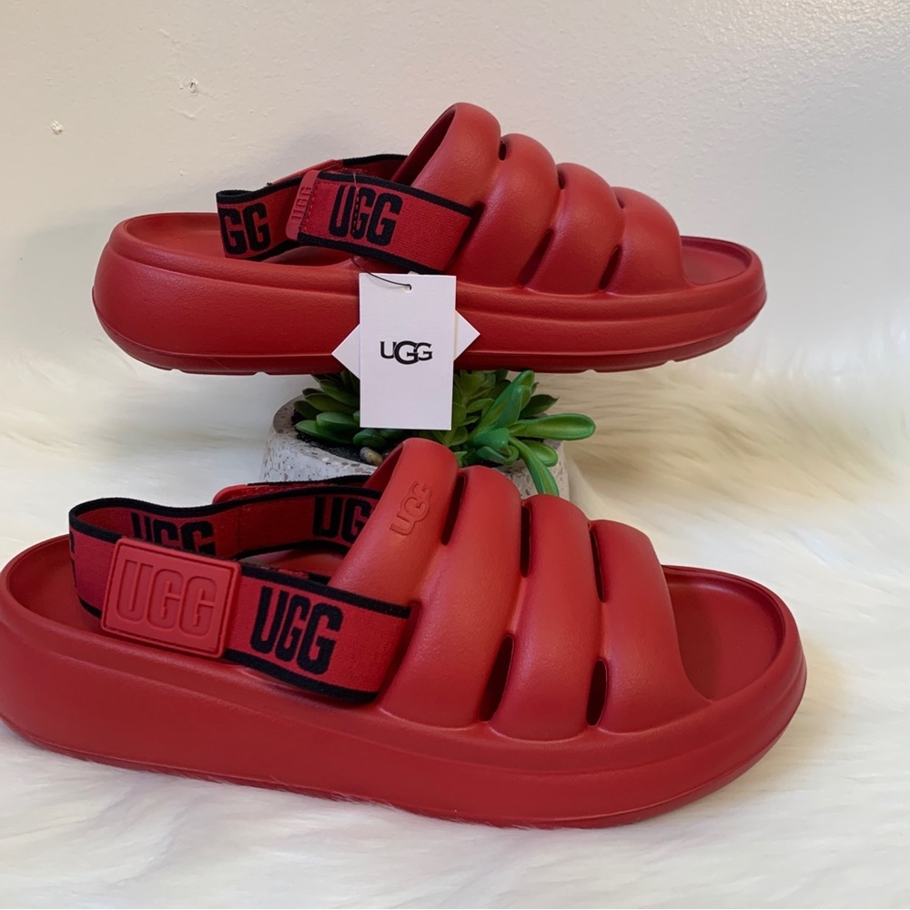 UGG Sport Yeah Comfort Slides Slippers Shoes Red Black